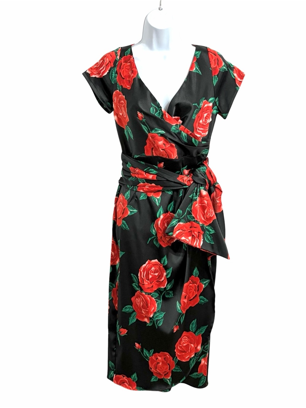 Pinup Couture Ava Black Dress with Red Rose Print